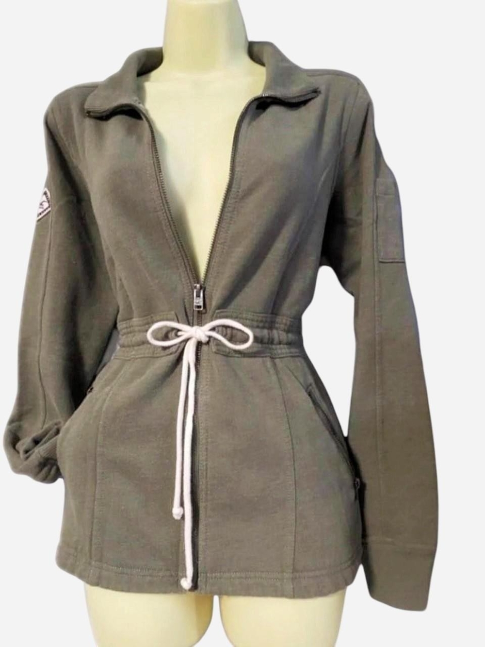 Hollister Olive Zip-Front Drawcord Utility Jacket